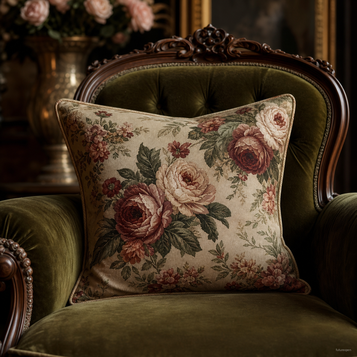 Vintage Floral Throw Pillow